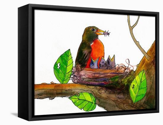 Robin Love Bug Print-Blenda Tyvoll-Framed Stretched Canvas