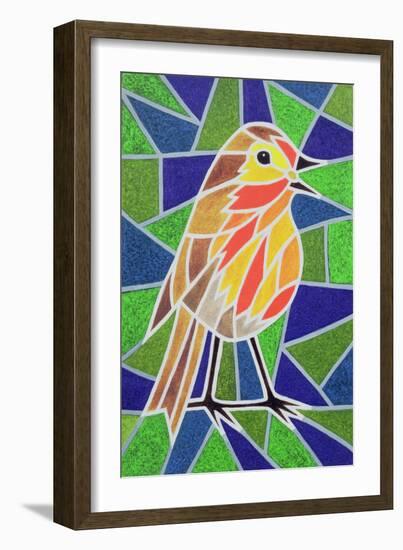 Robin on Stained Glass-Pat Scott-Framed Giclee Print