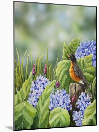 Robin with Hydrangeas-Sarah Davis-Mounted Giclee Print