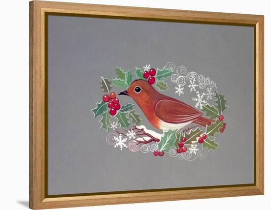 Robin with Snowflakes and Holly-Mike Alexander-Framed Premier Image Canvas