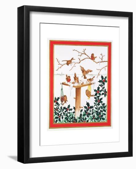 Robins and Sparrows at the Bird Table-Jeanne Maze-Framed Giclee Print