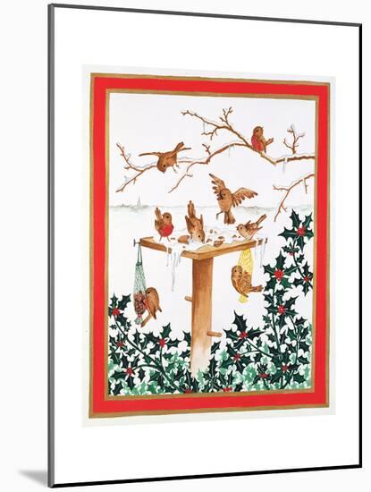 Robins and Sparrows at the Bird Table-Jeanne Maze-Mounted Giclee Print