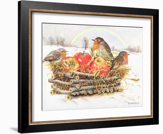 Robins with Apples, 1997-E.B. Watts-Framed Giclee Print