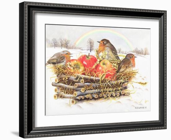 Robins with Apples, 1997-E.B. Watts-Framed Giclee Print