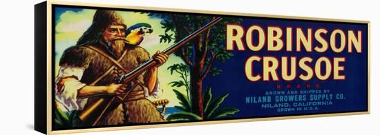 Robinson Crusoe Melon Label - Niland, CA-Lantern Press-Framed Stretched Canvas