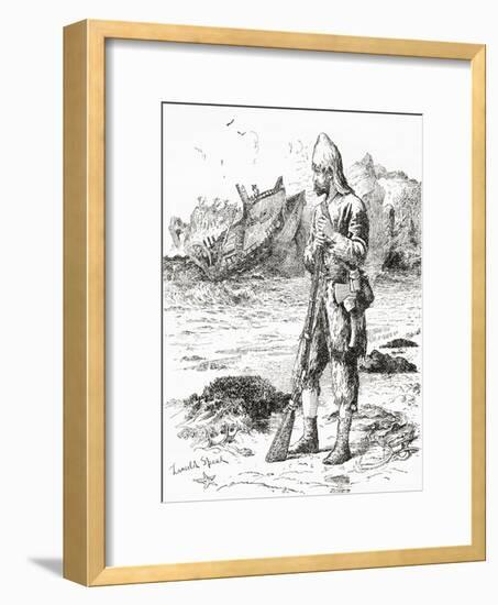 Robinson Crusoe on the Desert Island after Being Shipwrecked, from Adventures of Robinson Crusoe-null-Framed Giclee Print