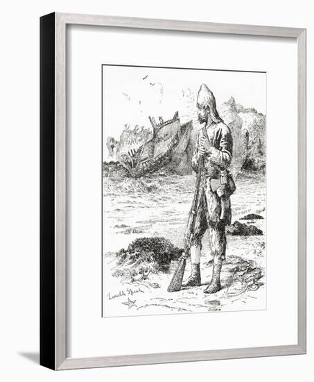 Robinson Crusoe on the Desert Island after Being Shipwrecked, from Adventures of Robinson Crusoe-null-Framed Giclee Print