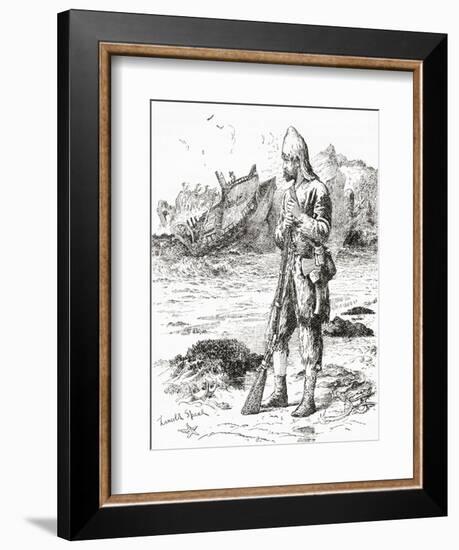 Robinson Crusoe on the Desert Island after Being Shipwrecked, from Adventures of Robinson Crusoe-null-Framed Giclee Print