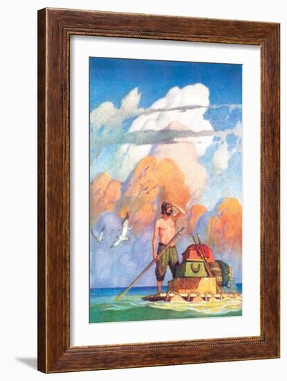 Robinson Crusoe's Raft-Newell Convers Wyeth-Framed Art Print