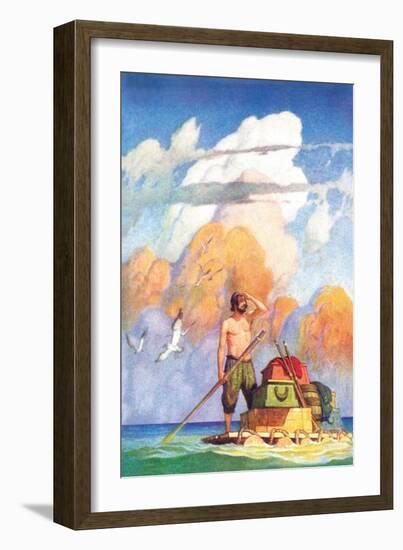 Robinson Crusoe's Raft-Newell Convers Wyeth-Framed Art Print