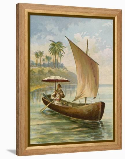 Robinson Crusoe Sailing in His Boat-null-Framed Premier Image Canvas