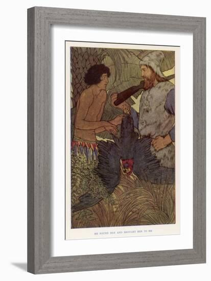 Robinson Crusoe Shoots a Parrot Which He and Friday Eat for Supper-Elenore Plaisted Abbott-Framed Art Print