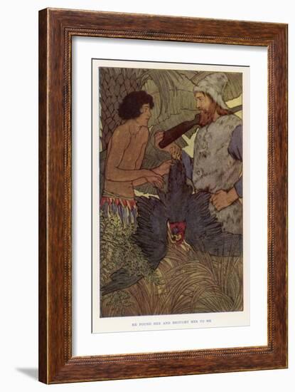 Robinson Crusoe Shoots a Parrot Which He and Friday Eat for Supper-Elenore Plaisted Abbott-Framed Art Print