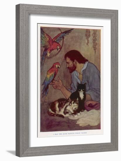 Robinson Crusoe with His Parrots and Cats-Elenore Plaisted Abbott-Framed Art Print