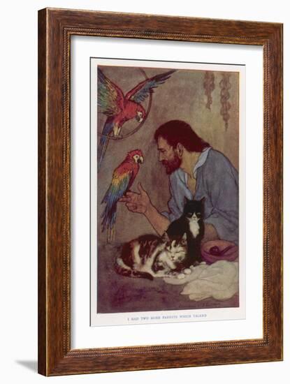 Robinson Crusoe with His Parrots and Cats-Elenore Plaisted Abbott-Framed Art Print