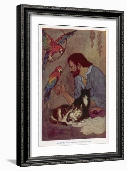 Robinson Crusoe with His Parrots and Cats-Elenore Plaisted Abbott-Framed Art Print