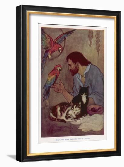 Robinson Crusoe with His Parrots and Cats-Elenore Plaisted Abbott-Framed Art Print