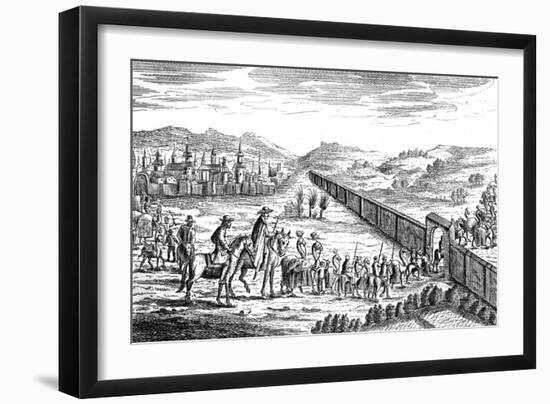 Robinson Crusoe with the Muscovite Caravan, C1719-null-Framed Giclee Print