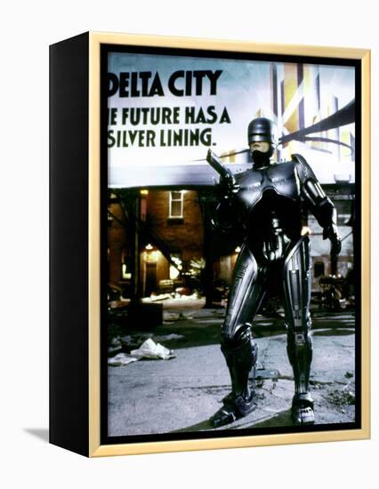 Robocop by Paul Verhoeven with Peter Weller, 1987 (photo)-null-Framed Stretched Canvas