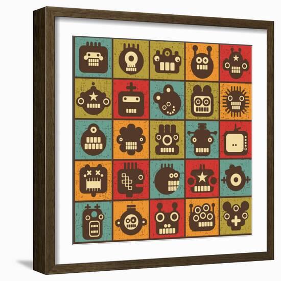 Robot and Monsters Cell Background-panova-Framed Art Print