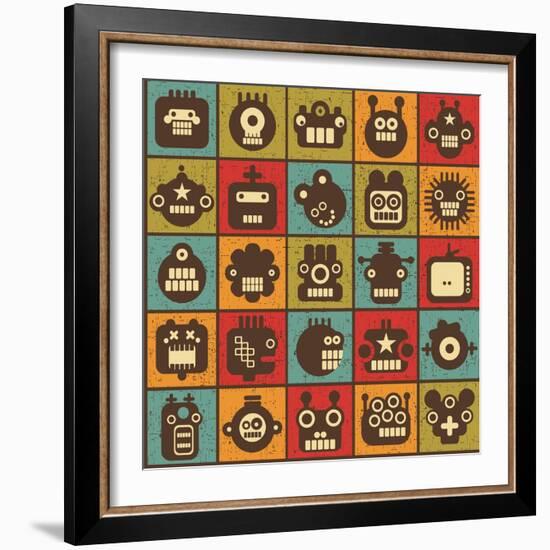 Robot and Monsters Cell Background-panova-Framed Art Print