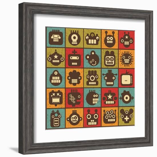 Robot and Monsters Cell Background-panova-Framed Art Print