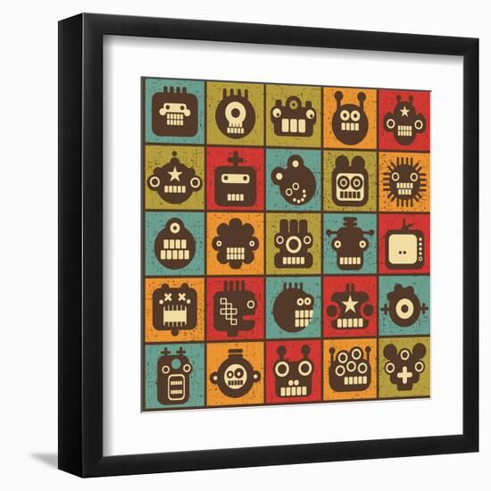 Robot and Monsters Cell Background-panova-Framed Art Print