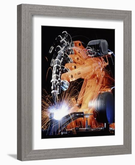 Robot Arm Spot-welding a Car Suspension Unit-David Parker-Framed Photographic Print