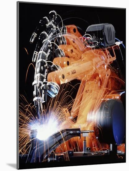 Robot Arm Spot-welding a Car Suspension Unit-David Parker-Mounted Photographic Print