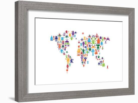 Robot Map of the World Map-Michael Tompsett-Framed Art Print