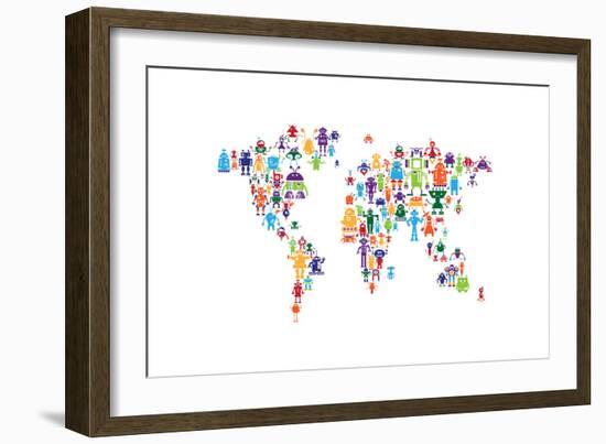 Robot Map of the World Map-Michael Tompsett-Framed Art Print