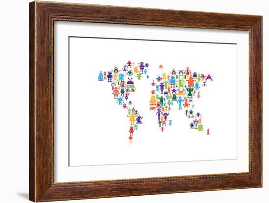 Robot Map of the World Map-Michael Tompsett-Framed Art Print