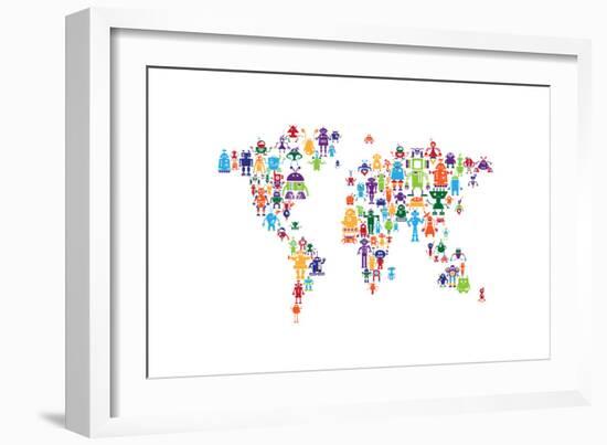 Robot Map of the World Map-Michael Tompsett-Framed Art Print