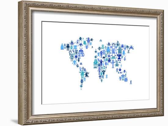 Robot Map of the World Map-Michael Tompsett-Framed Art Print