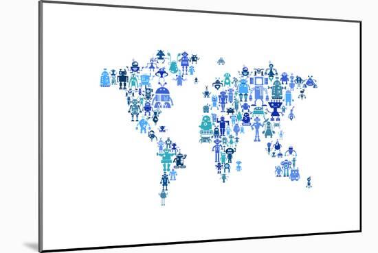 Robot Map of the World Map-Michael Tompsett-Mounted Art Print