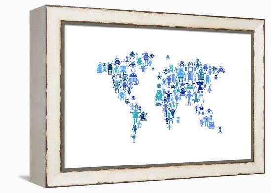 Robot Map of the World Map-Michael Tompsett-Framed Stretched Canvas