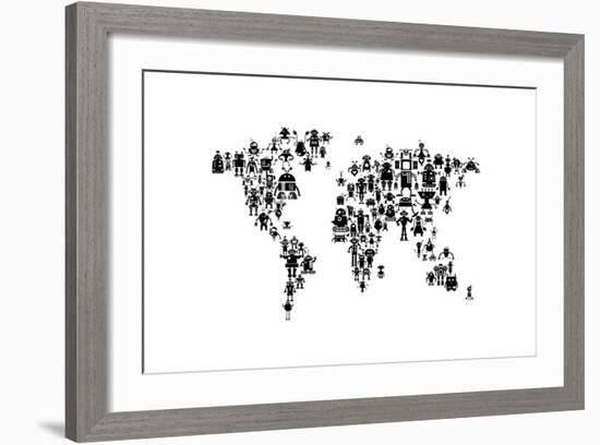 Robot Map of the World Map-Michael Tompsett-Framed Art Print