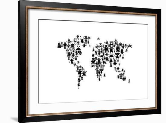 Robot Map of the World Map-Michael Tompsett-Framed Art Print