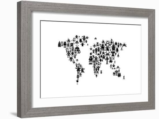 Robot Map of the World Map-Michael Tompsett-Framed Art Print