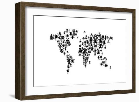 Robot Map of the World Map-Michael Tompsett-Framed Art Print