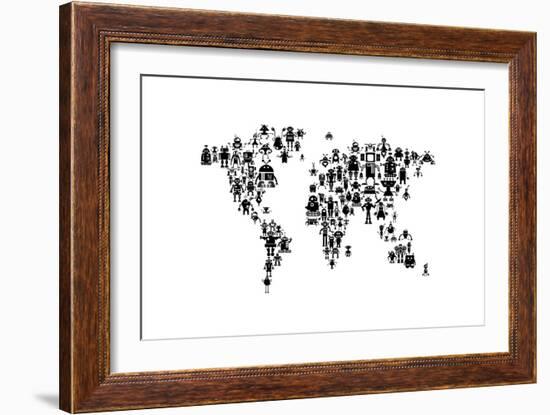 Robot Map of the World Map-Michael Tompsett-Framed Art Print