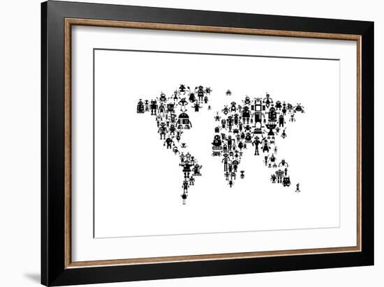 Robot Map of the World Map-Michael Tompsett-Framed Art Print