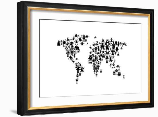 Robot Map of the World Map-Michael Tompsett-Framed Art Print