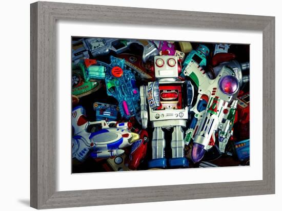 Robot Toys around There Mother Ship-davinci-Framed Art Print