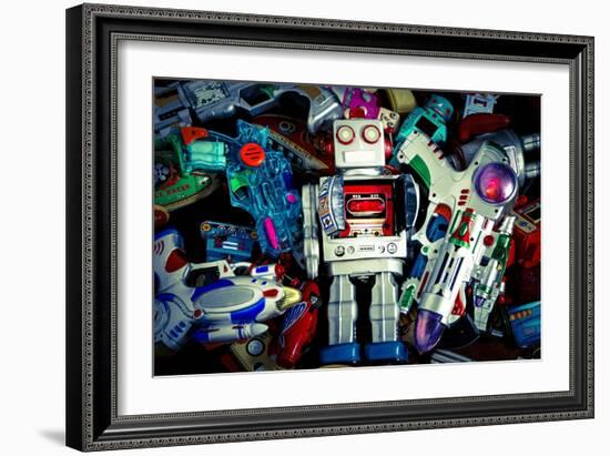 Robot Toys around There Mother Ship-davinci-Framed Art Print