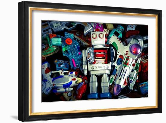 Robot Toys around There Mother Ship-davinci-Framed Art Print