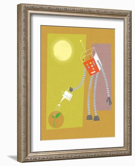 Robot watering a plant-Harry Briggs-Framed Giclee Print