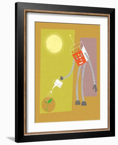 Robot watering a plant-Harry Briggs-Framed Giclee Print