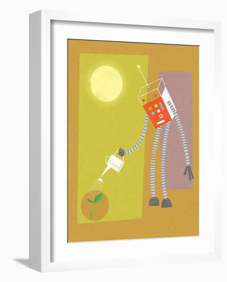 Robot watering a plant-Harry Briggs-Framed Giclee Print