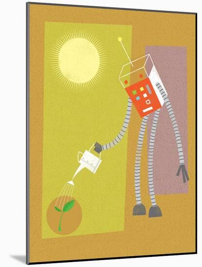 Robot watering a plant-Harry Briggs-Mounted Giclee Print